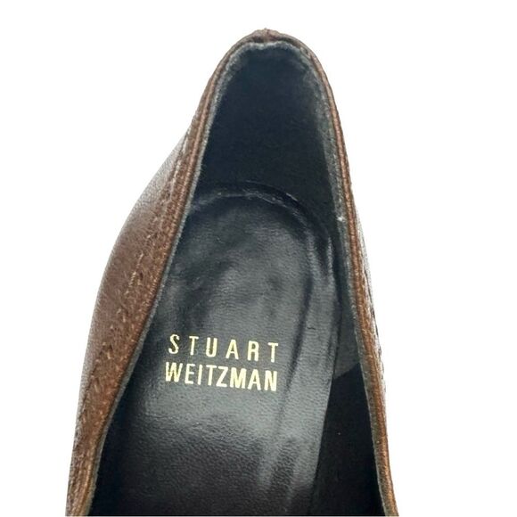 Stuart Weitzman Brogue Platform Ankle Heels Brown 6.5M Leather Made in Spain - Picture 13 of 14